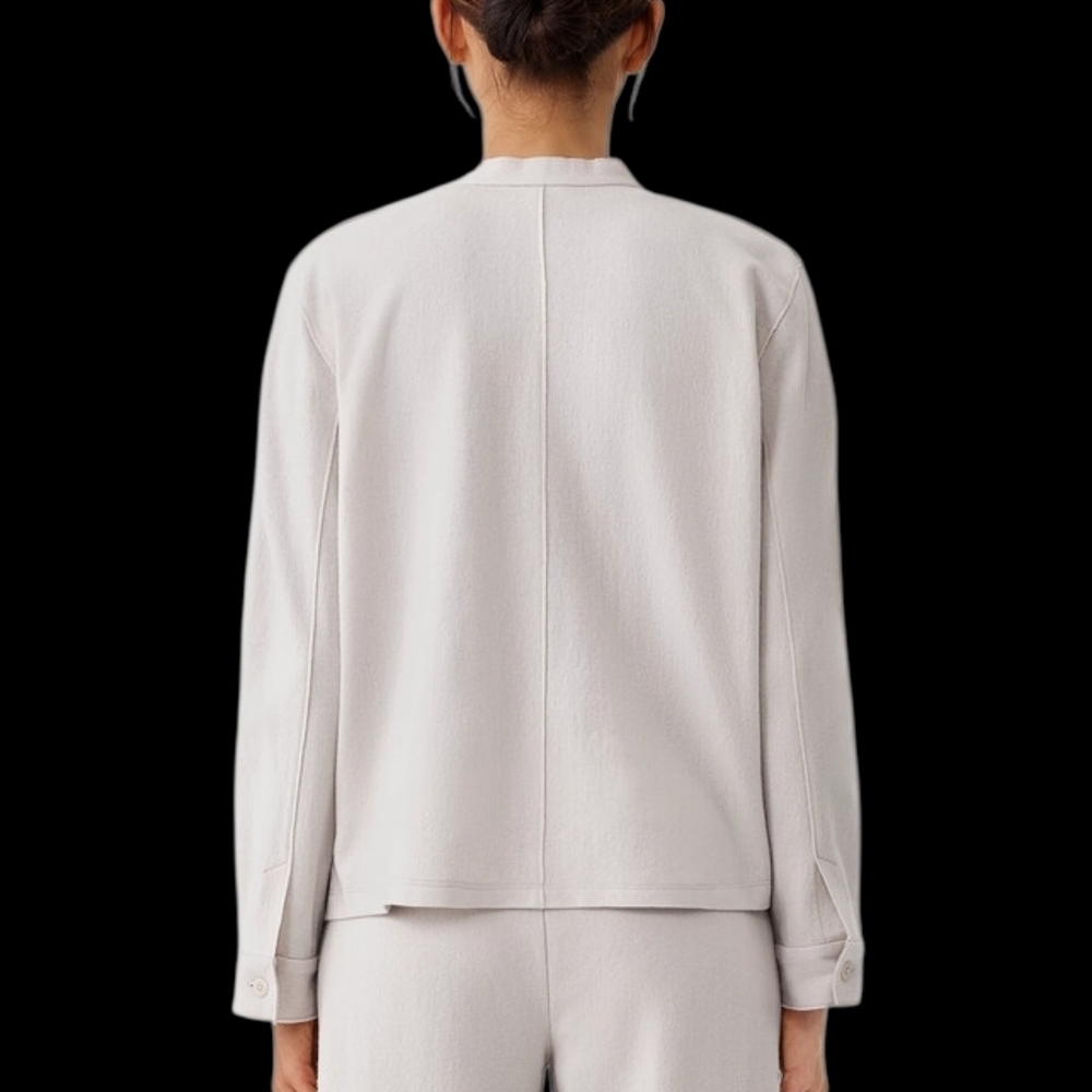 NEW EILEEN FISHER XL Wool Mandarin Collar Button Down Long Sleeve Jacket Chalk - Picture 2 of 16